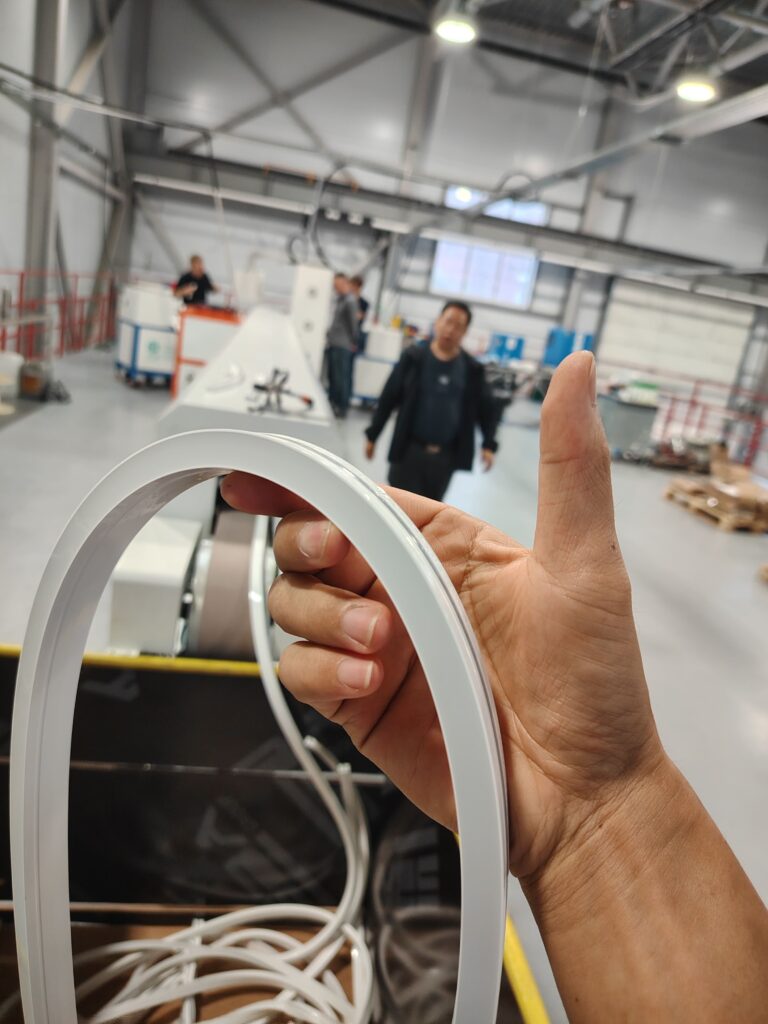 LED strips with good silicone encapsulation shapes, shown in a flexible, bent state.