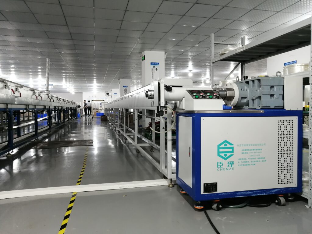 A large-scale LED strip manufacturing facility with multiple silicone extrusion production lines installed.