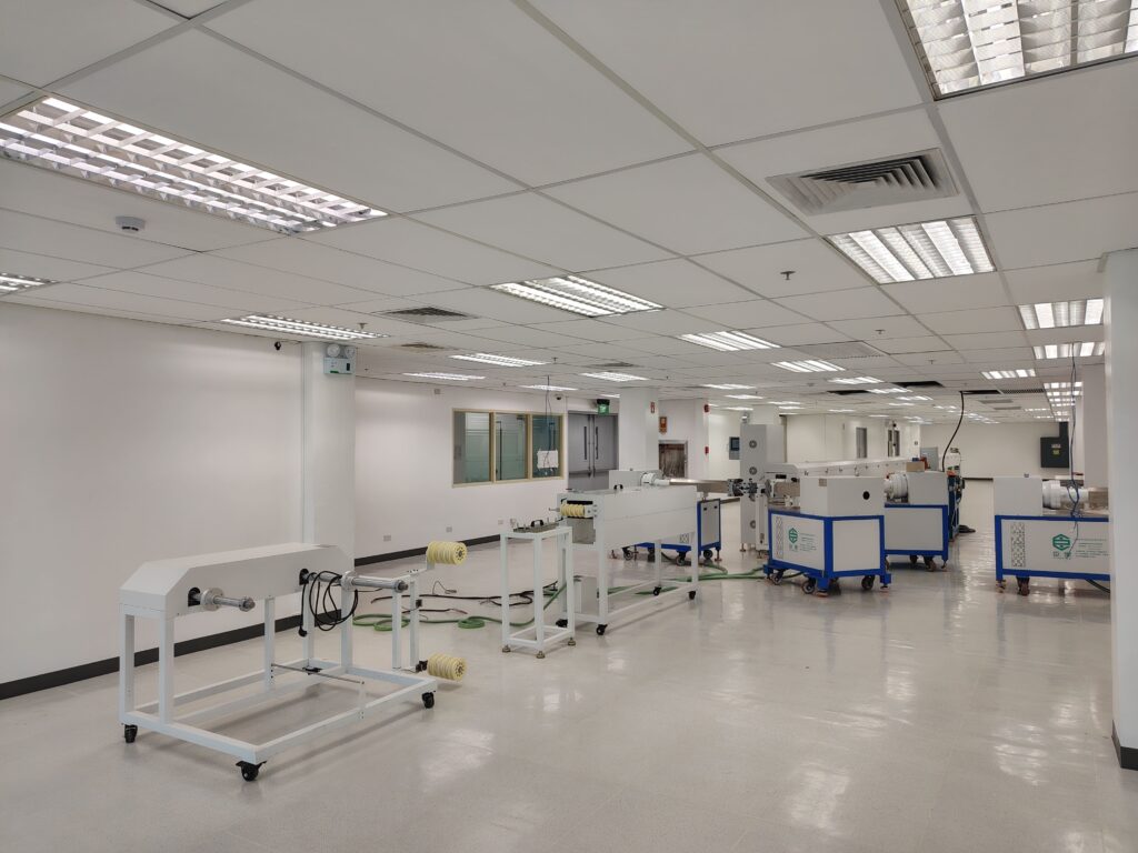 Two complete silicone rubber LED strip extrusion production lines installed and operational in a factory