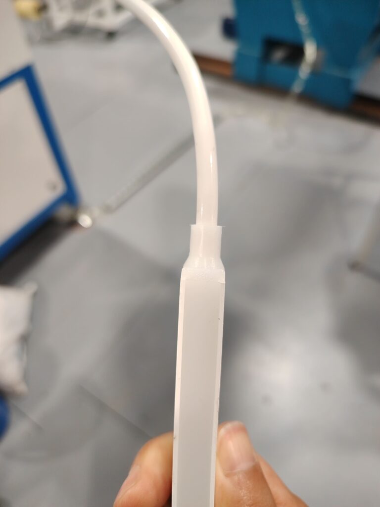 A perfect silicone end cap for an LED strip with a straight, molded-in cable exit.