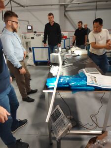 Illumination test of the very first meter of silicone-encapsulated LED strip produced.