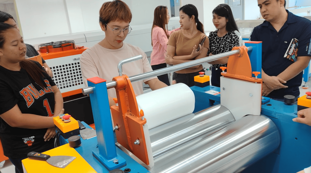 The customer's team practicing the silicone rubber refining process under supervision